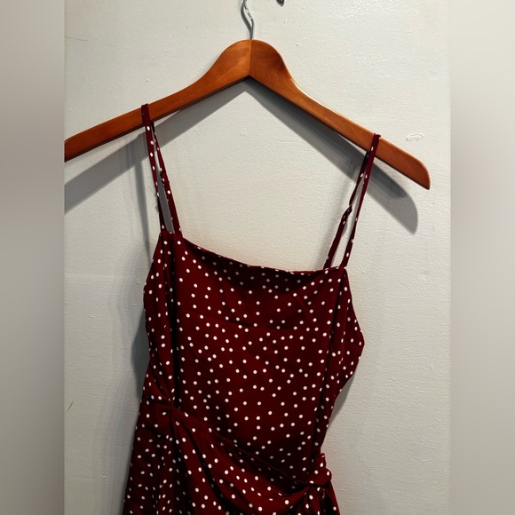 Princess Polly Burgundy Polka Dot Mini Dress short ruffle cottage core vacation - Picture 5 of 12